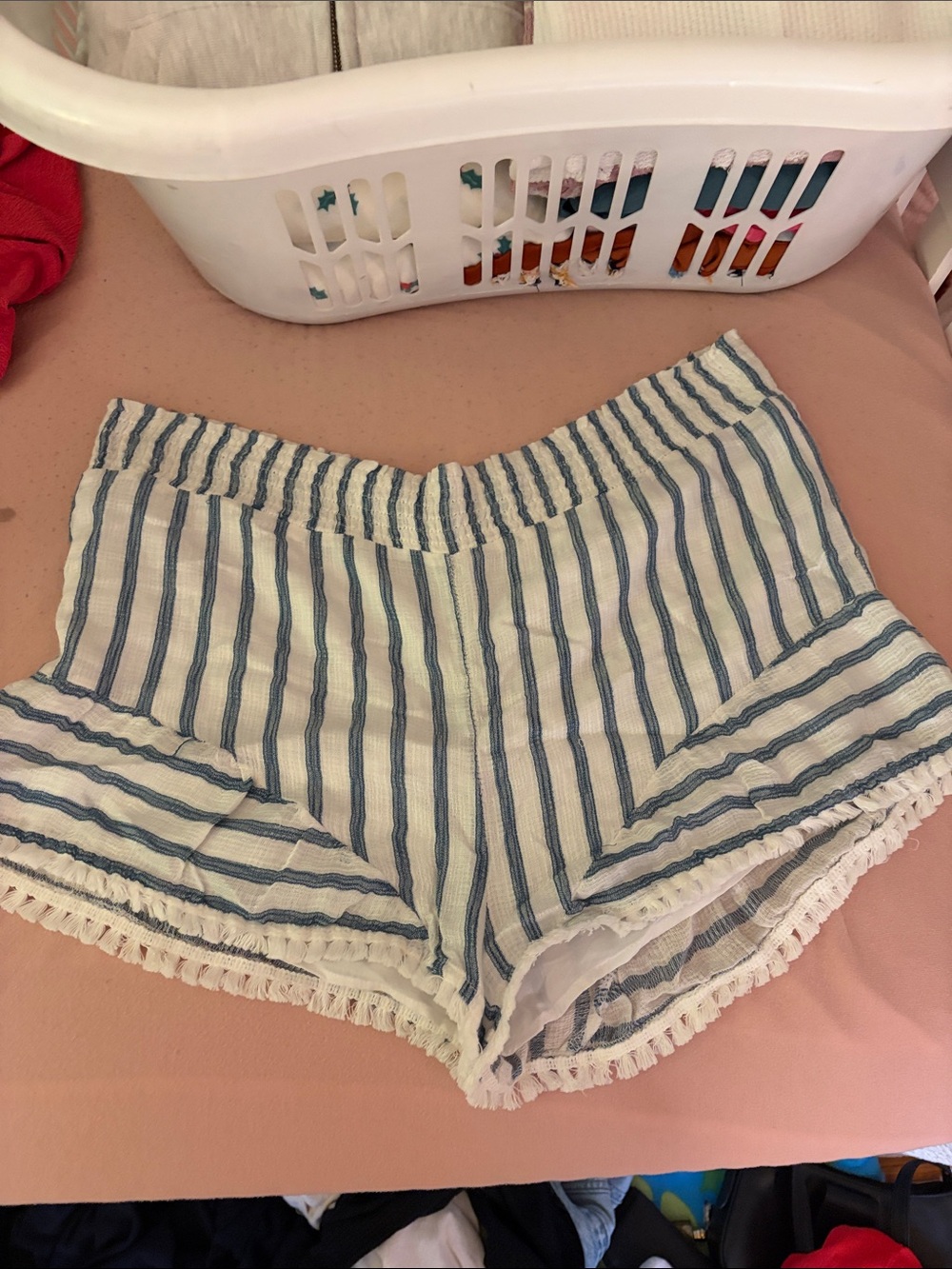 Paper Crane Blue and White Striped High Waist Shorts